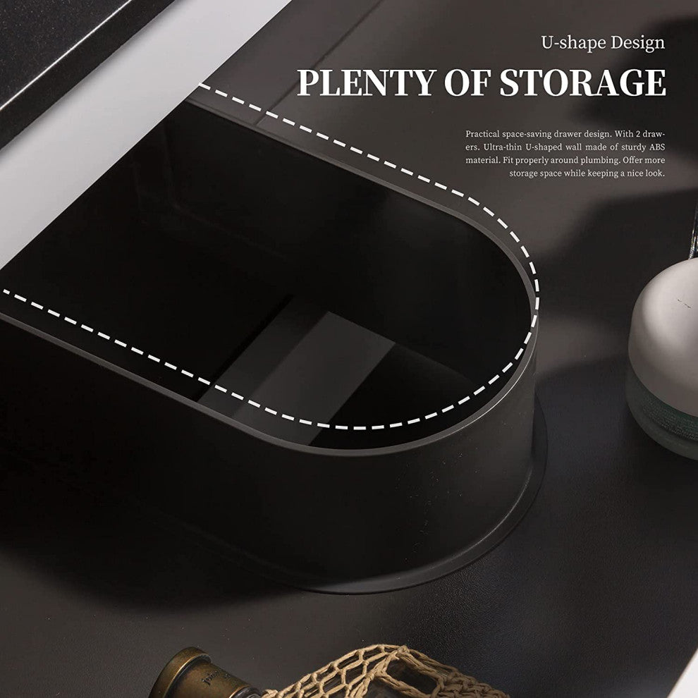 Wall-Mounted Bathroom Vanity Set in White with Black Top and Integrated Sink, 30"