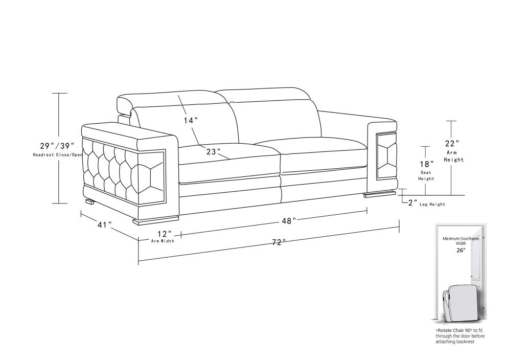 Rome Contemporary Genuine Italian Leather Loveseat White