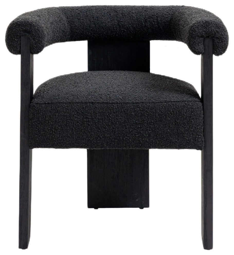 Barrel Boucle Fabric Upholstered Dining Chair, Black, Black Finish