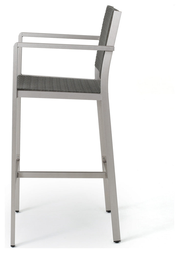 GDF Studio Capral Outdoor Gray Wicker Bar Stools, Set of 2