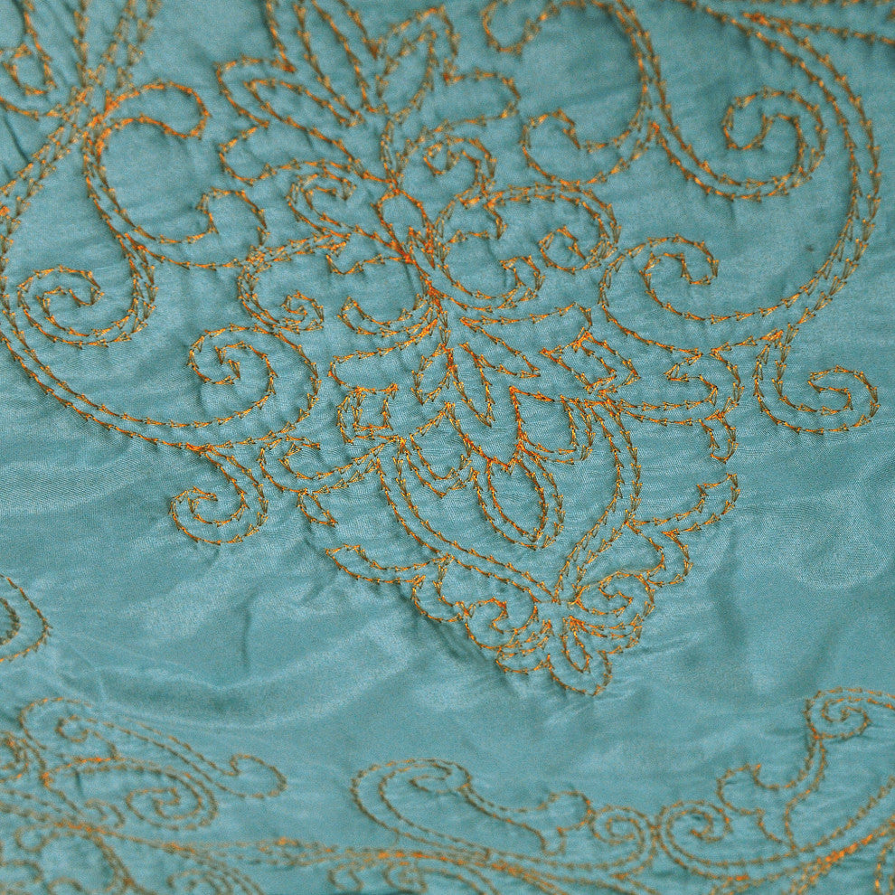 Damask Coverlet 4 Piece Bed Spread Set, Teal, Queen