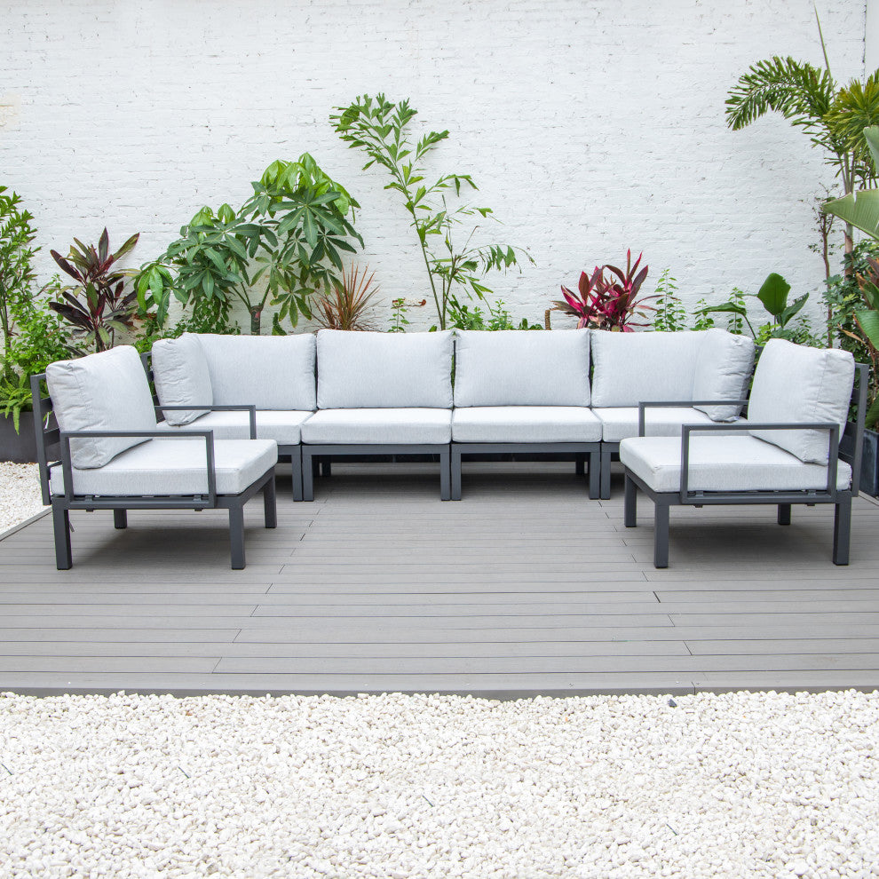 LeisureMod Hamilton 6-Piece Modular Patio Sectional Set With Cushion, Light Gray