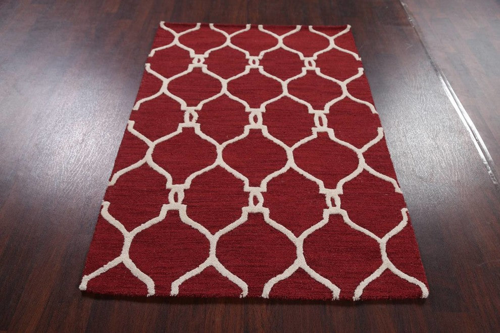Hand-Tufted Agra Indian Oushak Oriental Wool Area Rug, Trellis, 4x6'