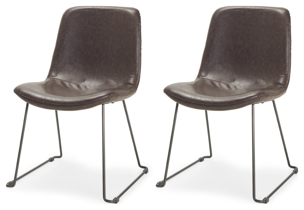 Sawyer I Dining Chair, Set of 2, Black, Genuine Leather