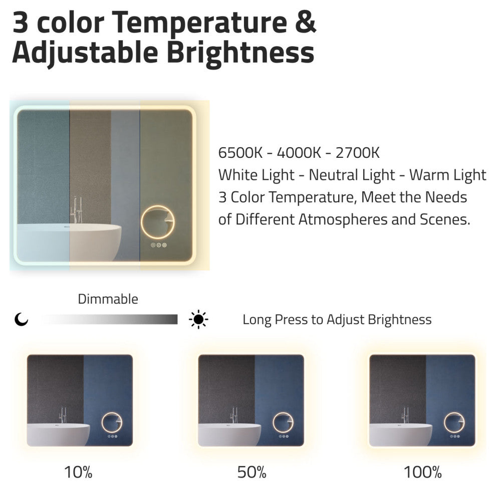 ANZZI 27" x 31" LED Front/Back Light Magnifying Bathroom Mirror WithDefogger