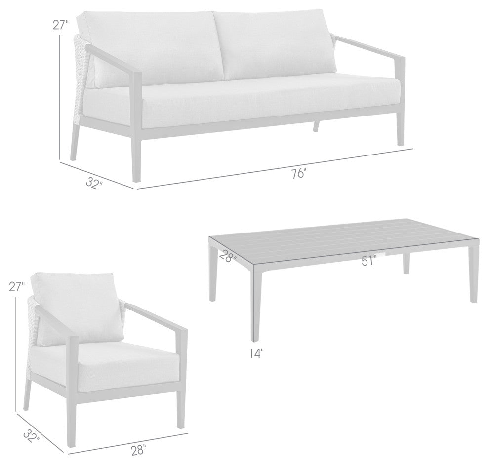 Aileen Patio 4-Piece Lounge Set, Aluminum and Wicker With Gray Cushions