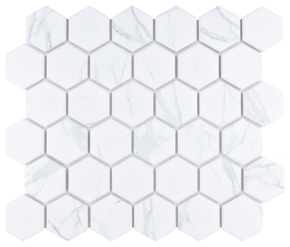 Carrione 2" Hex Matte Carrara Porcelain Floor and Wall Tile