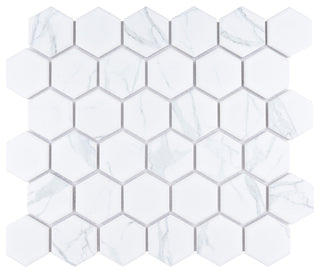 Carrione 2" Hex Matte Carrara Porcelain Floor and Wall Tile