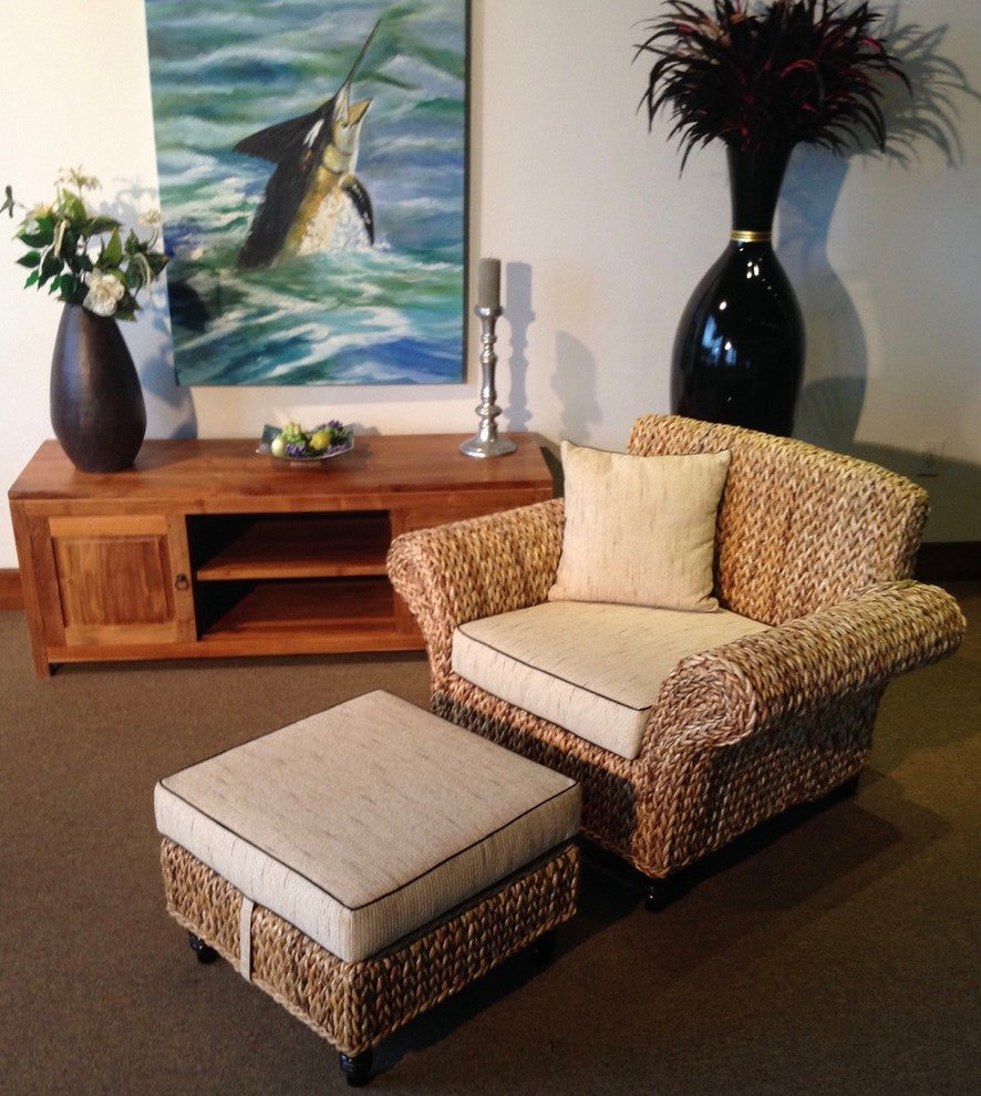 Abaca Naples Woven Club Chair With Mahogany Legs