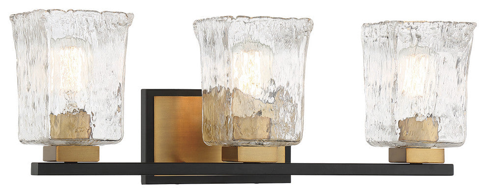 Sidney 3-Light Bathroom Vanity Light, Matte Black With Warm Brass Accents