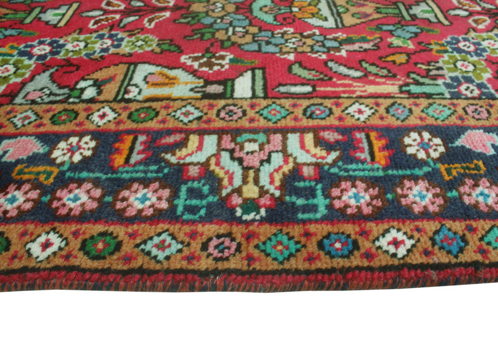 Fine Vintage Distressed Muhannad Red/Navy Runner, 3'4x9'7