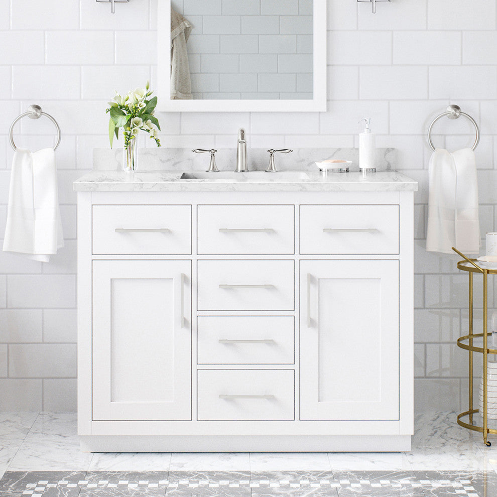 The Hudson Bathroom Vanity, White, 42", Single Sink, Freestanding