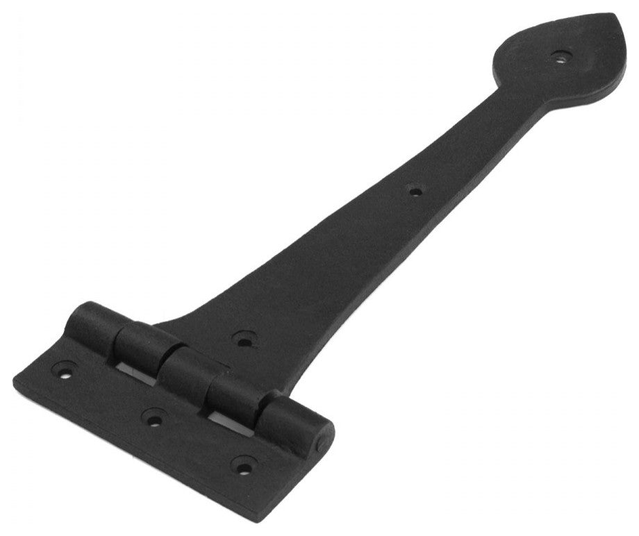 Large Black Wrought Iron Door Strap Hinge 12" L Heart Tip Design Pack of 2