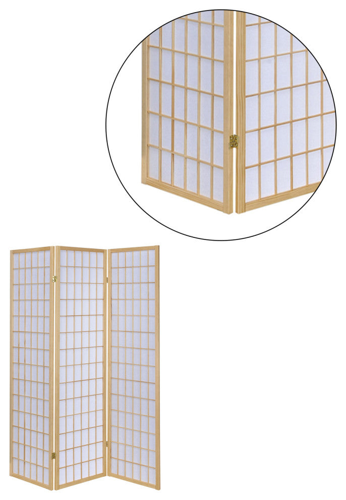 3-Panel Folding Screen, Natural and White
