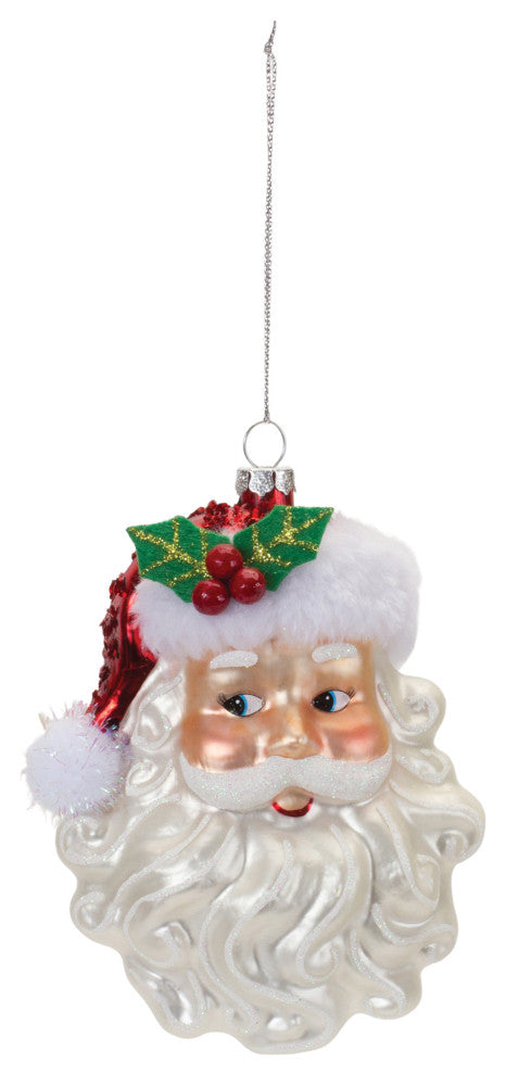 Glittered Glass Santa Ornament, Set of 6