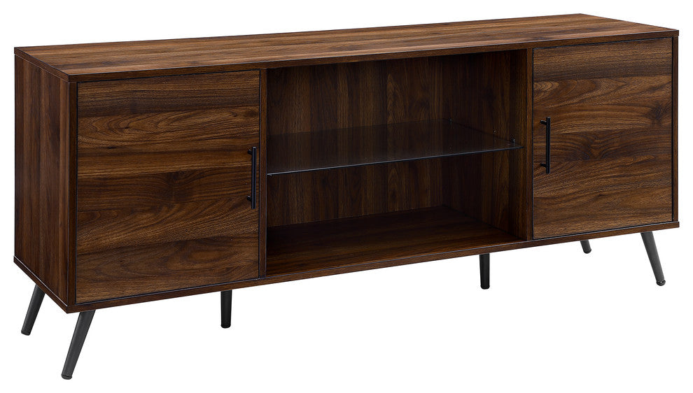 60" Midcentury Modern 2-Door TV Stand Media Console, Dark Walnut