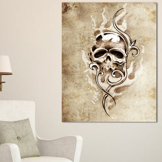 "Vintage Style Skull Devil Tattoo" Digital Art Canvas Print