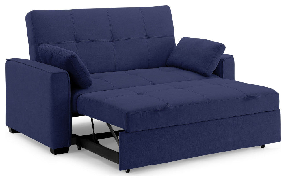 Nantucket Pull-Out Chenille Sleeper Sofa With Accent Pillows, Navy, Full