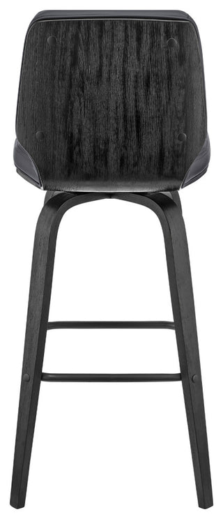 Renee 30" Swivel Grey Faux Leather and Black Wood Bar Stool