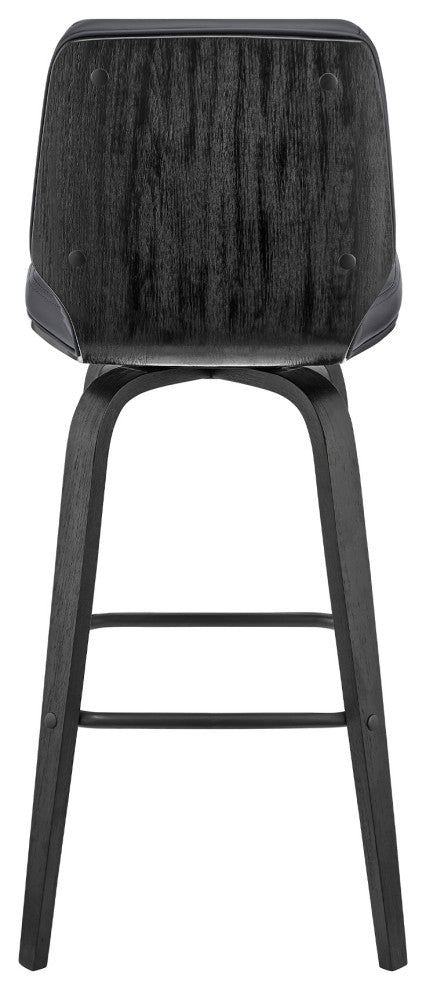 Renee 30" Swivel Grey Faux Leather and Black Wood Bar Stool