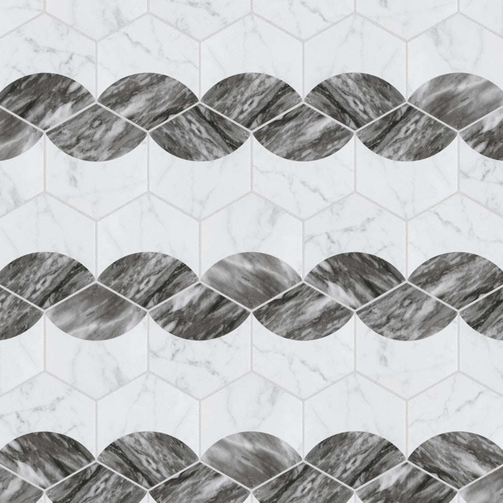 Classico Bardiglio Hex Porcelain Floor and Wall Tile Sample, White