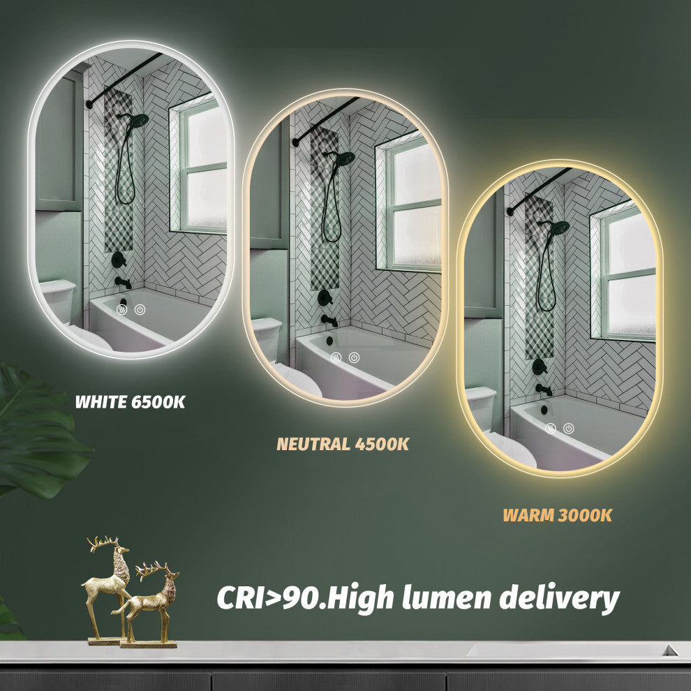 Oval Frameless Anti-Fog Dimmable Wall Mounted LED Bathroom Vanity Mirror