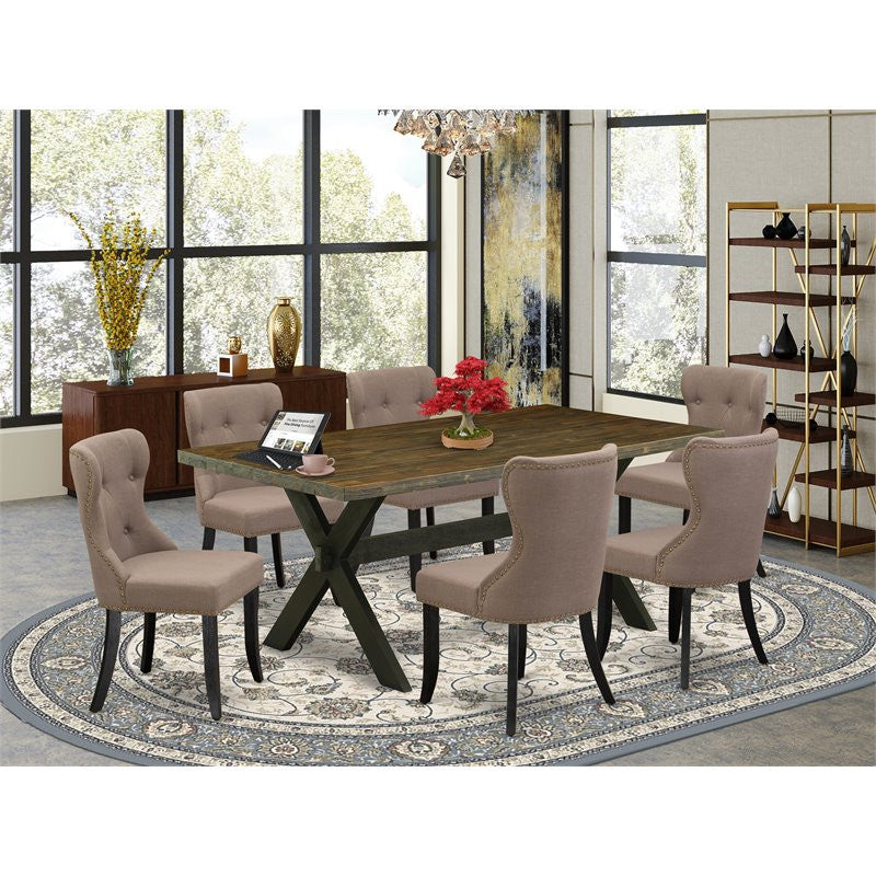 X677Si648-7, 7-Piece Dining Set, 6 Chairs, Table Top and Wooden Cross Legs