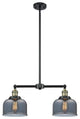 Large Bell 2-Light Chandelier, Black Antique Brass, Glass: Plated Smoked