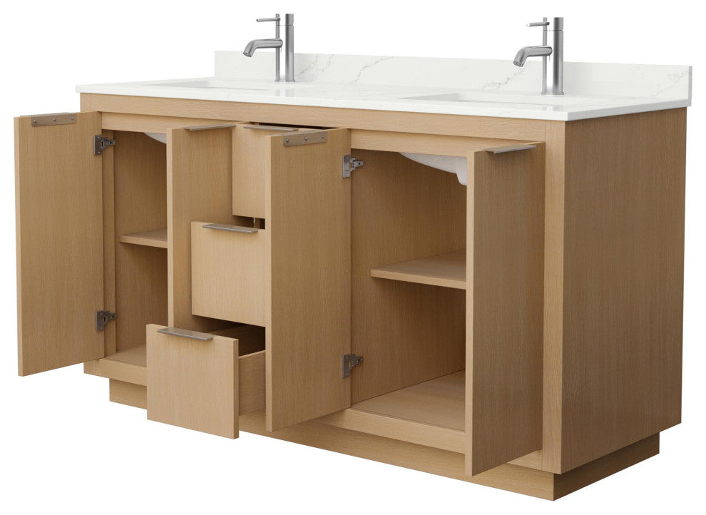 Maroni 60" Light Straw Double Vanity, Giotto Quartz Top, 1-Hole, Nickel Trim