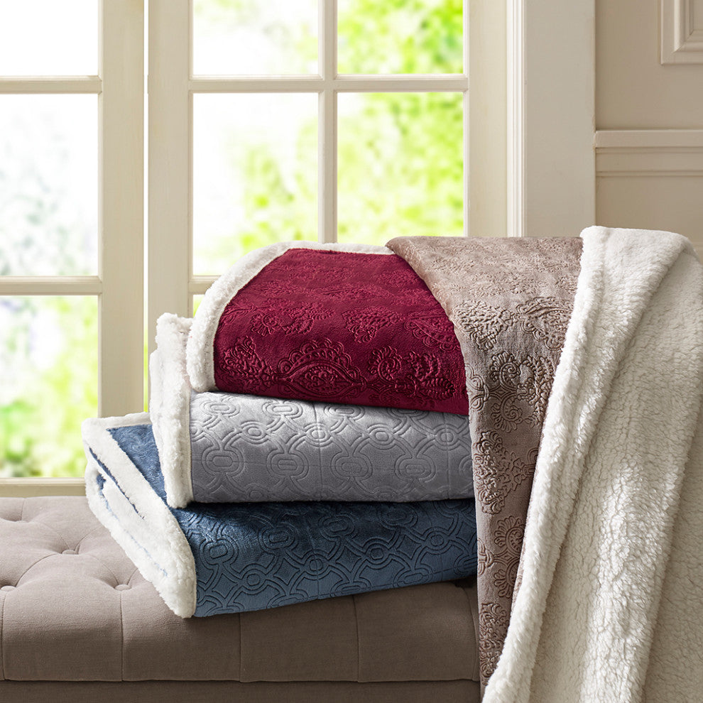Madison Park Elma Oversized Textured Plush Throw 60x70", Tan