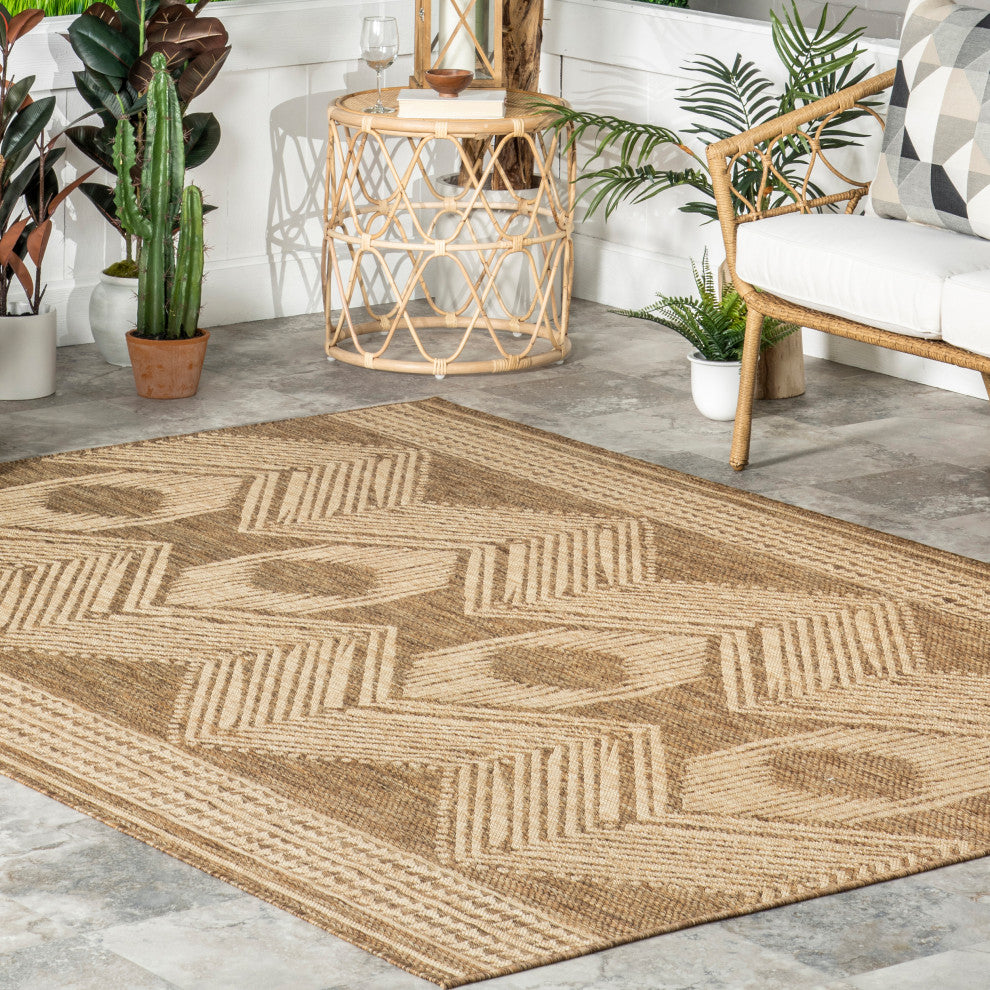 Nuloom Ranya Tribal Indoor/Outdoor Contemporary Area Rug, Light Brown 5'x8'