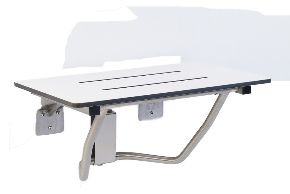 Rectangular Folding Shower Seat, Phenolic, White, 34.5 Inch, Wall Mount