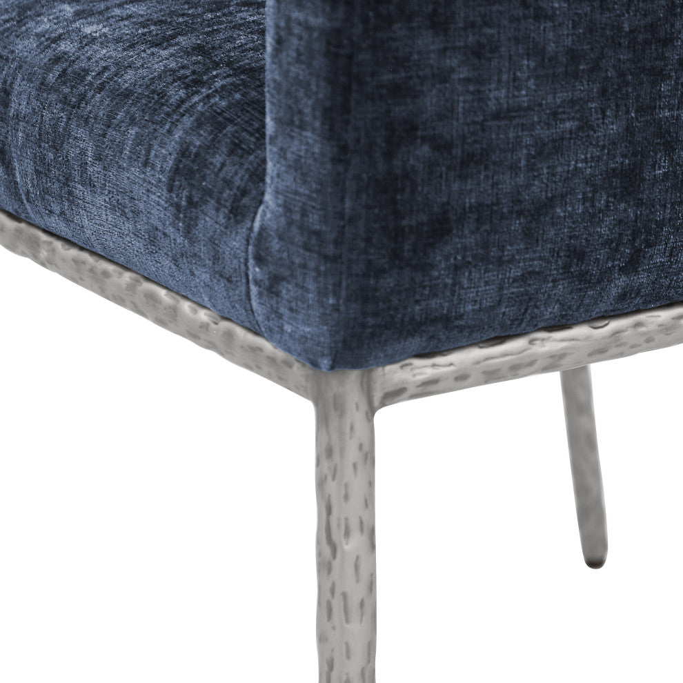 Reeves Upholstered Dining Chair, Navy, Chenille , AC,  Brushed Silver, Set of 2