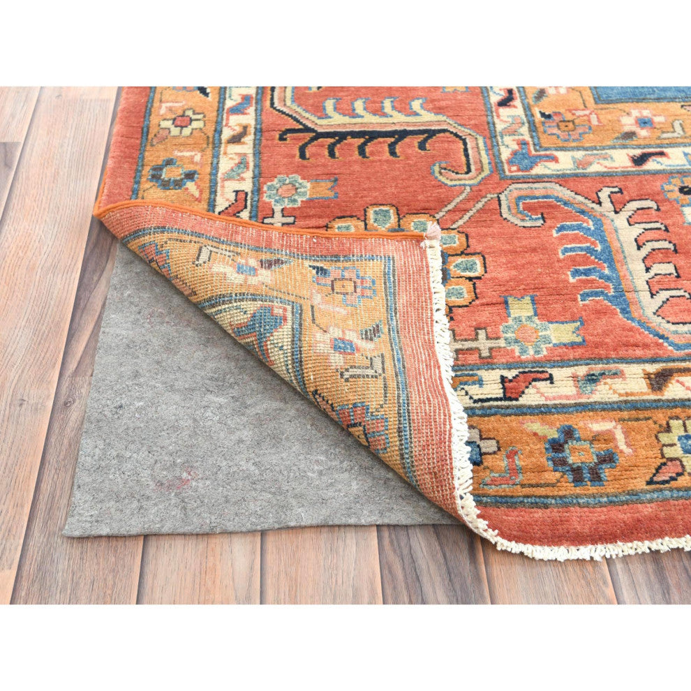 Imperial Red Afghan Peshawar Heriz Wool Hand Knotted Oriental Rug, 12'x14'7"