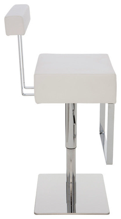 Aria Adjustable Leather Barstool, White
