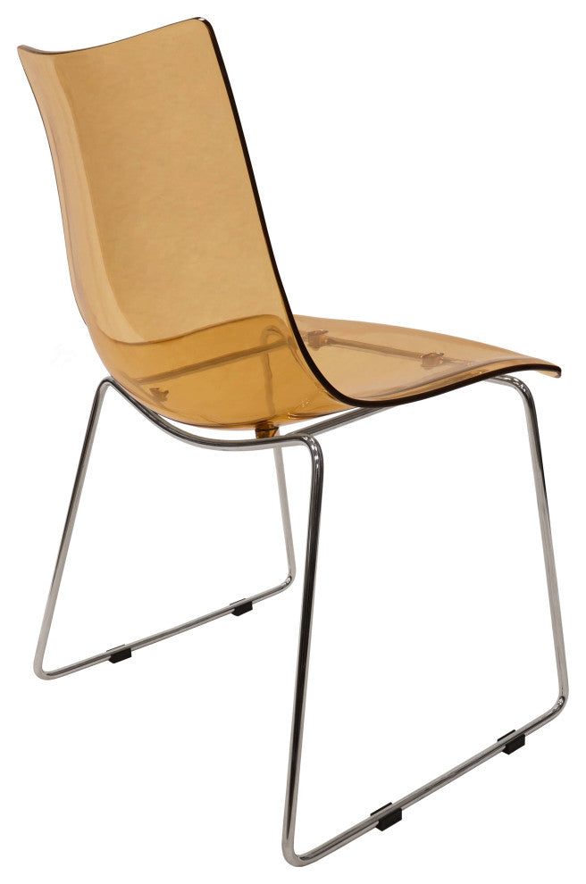 LeisureMod Lima Lucite Acrylic Dining Side Chairs, Set of 4, Amber