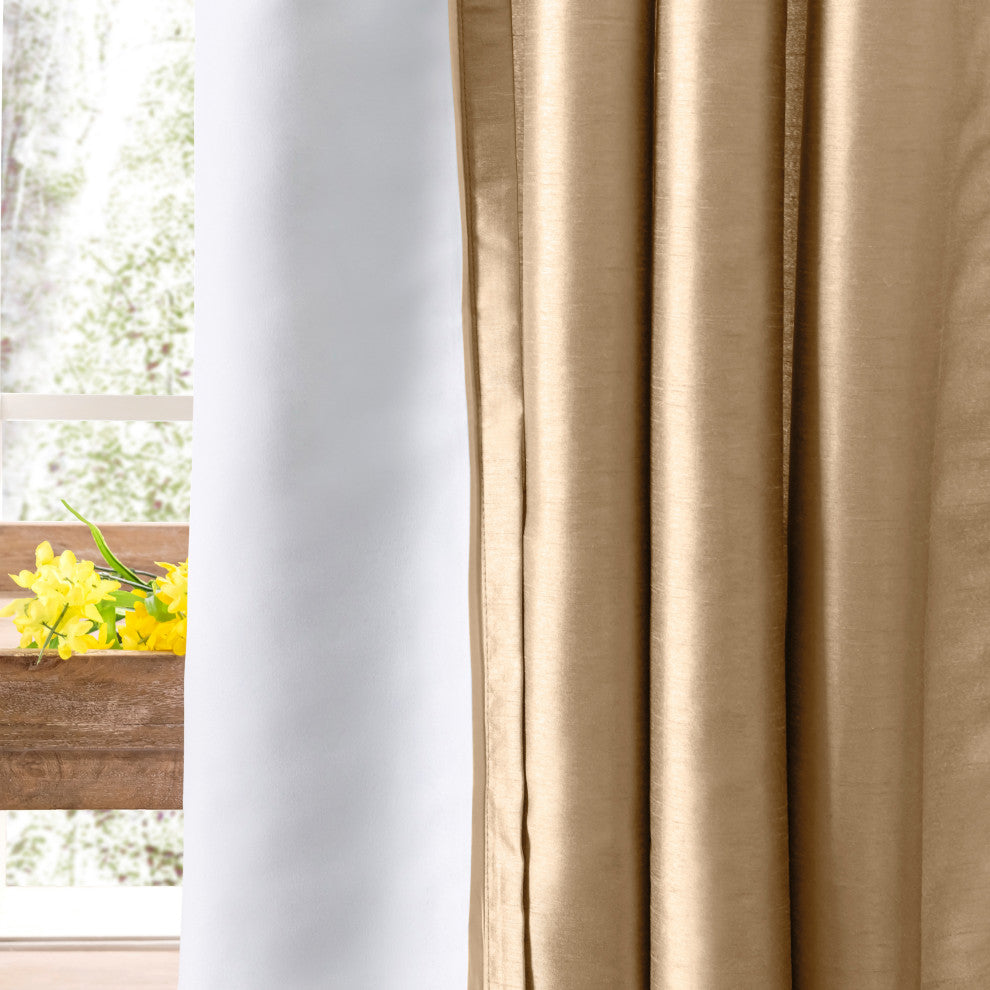 Luna Faux Silk Tailored Back Tab Curtain Pair, Taupe, 100" X 84"