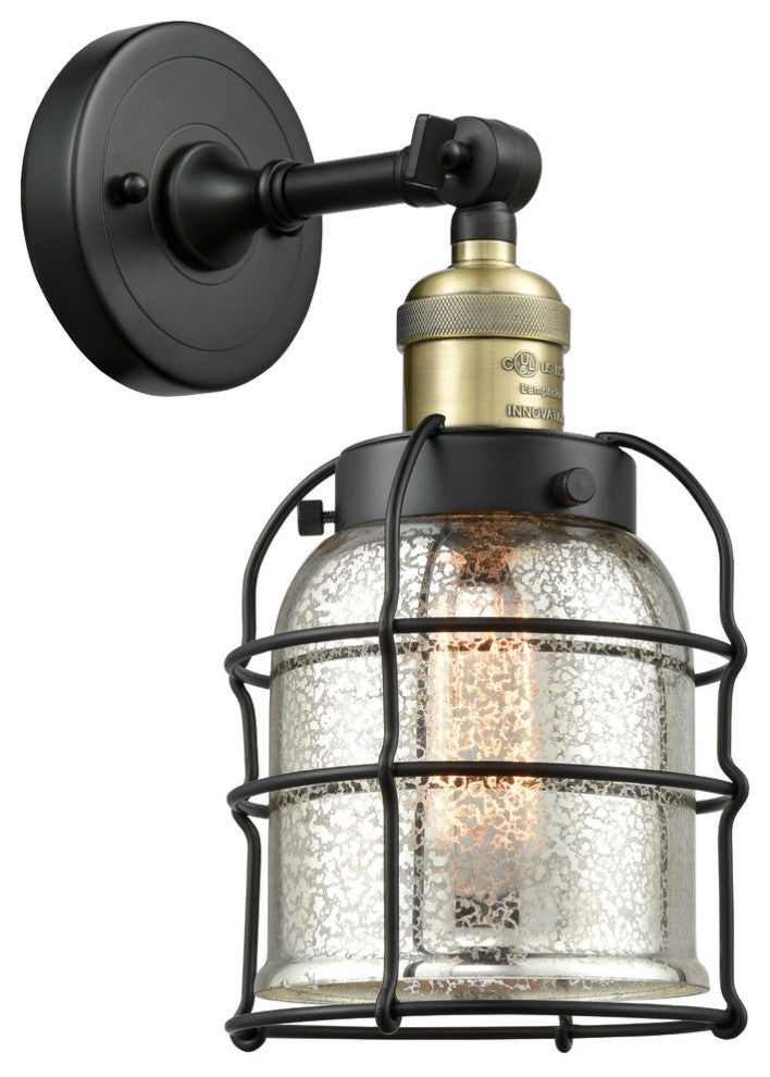 Small Bell Cage 1-Light Sconce, Black Antique Brass, Silver Plated Mercury