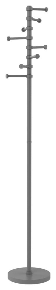 Freestanding Coat Rack with Six Pivoting Pegs, Matte Gray