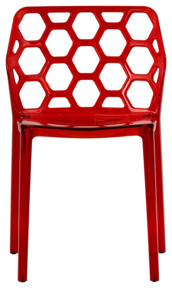 Leisuremod Dynamic HoneyComb Design Dining Chair, Set of 4, Transparent Red