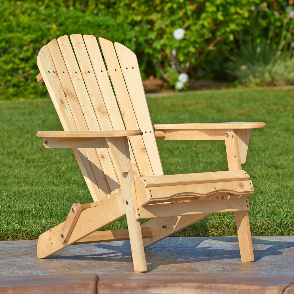Villartet Solid Wood Classic Adirondack Outdoor Folding Chair, Natural