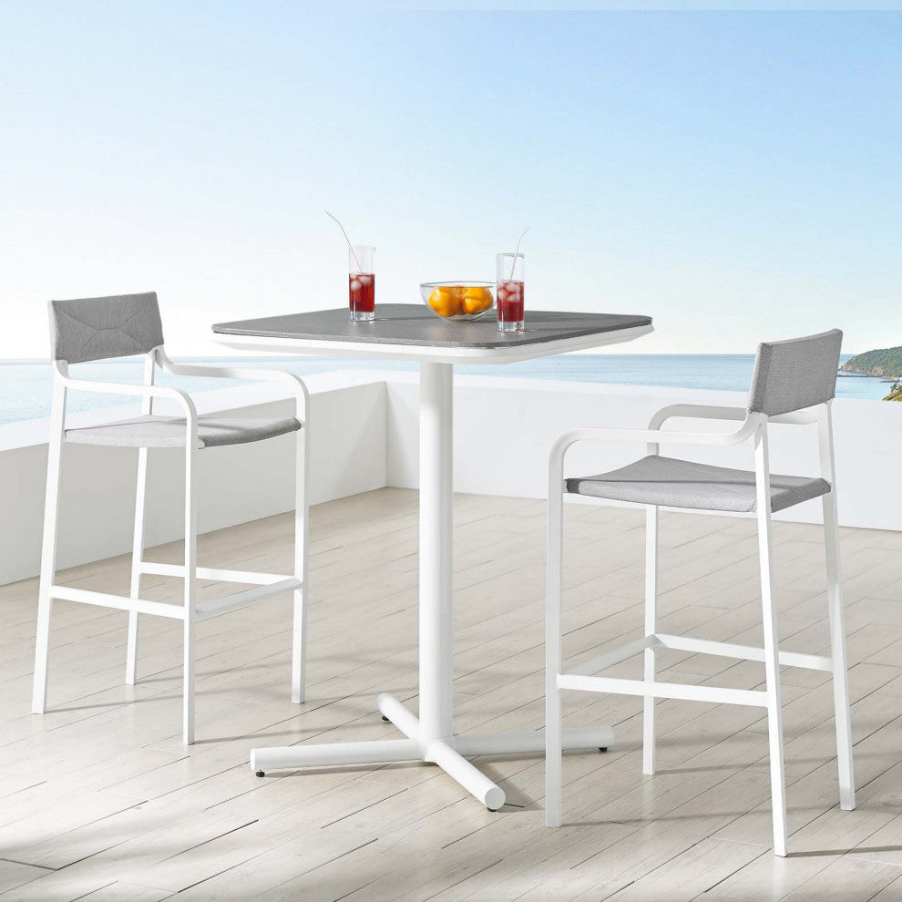 Bar Stool Chair and Table Set, Aluminum, Metal, White Gray, Modern, Outdoor