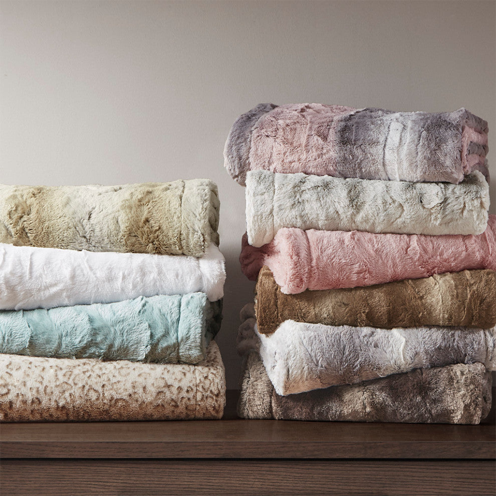 Madison Park Zuri Oversized Faux Fur Throw, Sand