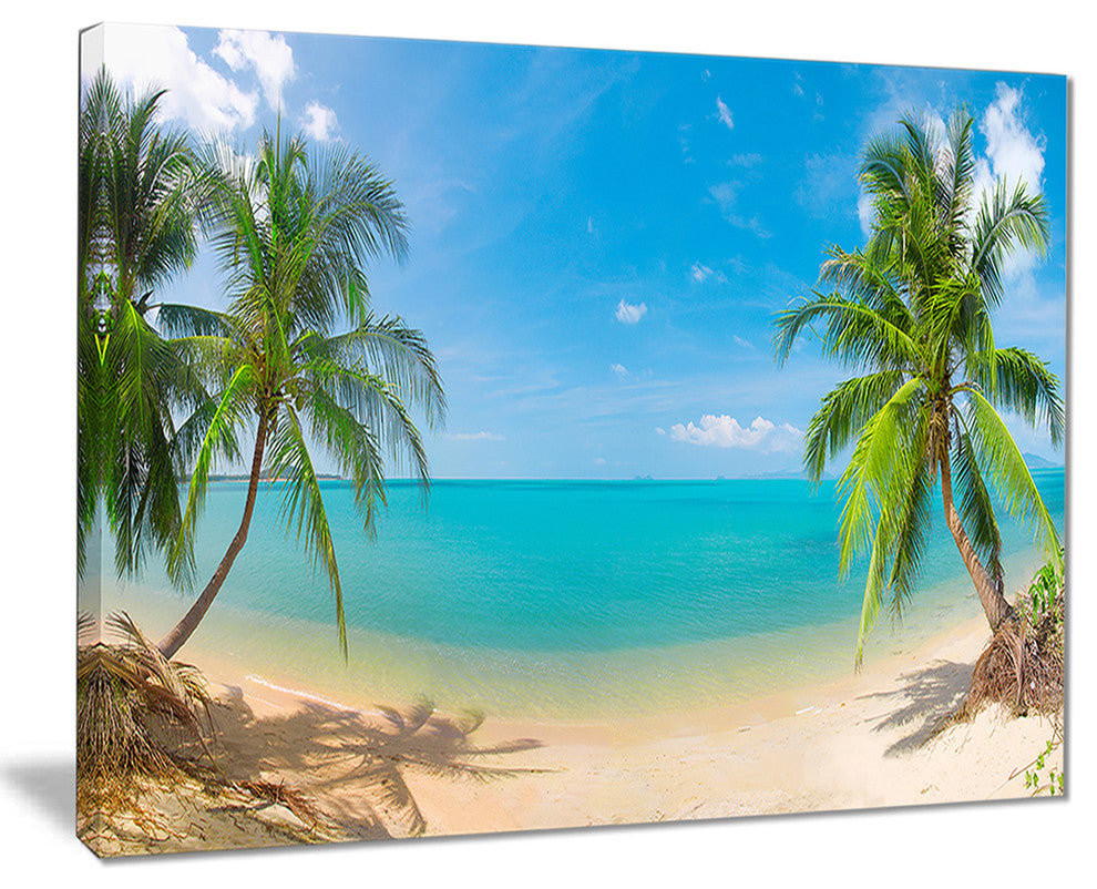 "Tropical Beach With Coconut Trees" Canvas Print