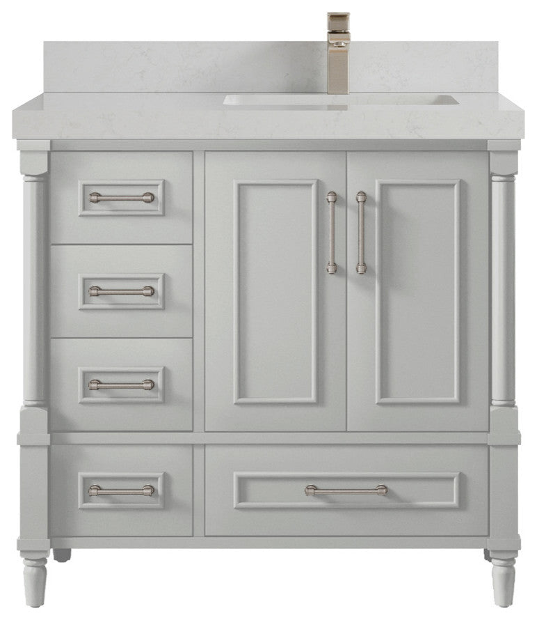 Aberdeen 36 Right Offset Bath Vanity in Coventry Gray 2" Carrara Quartz