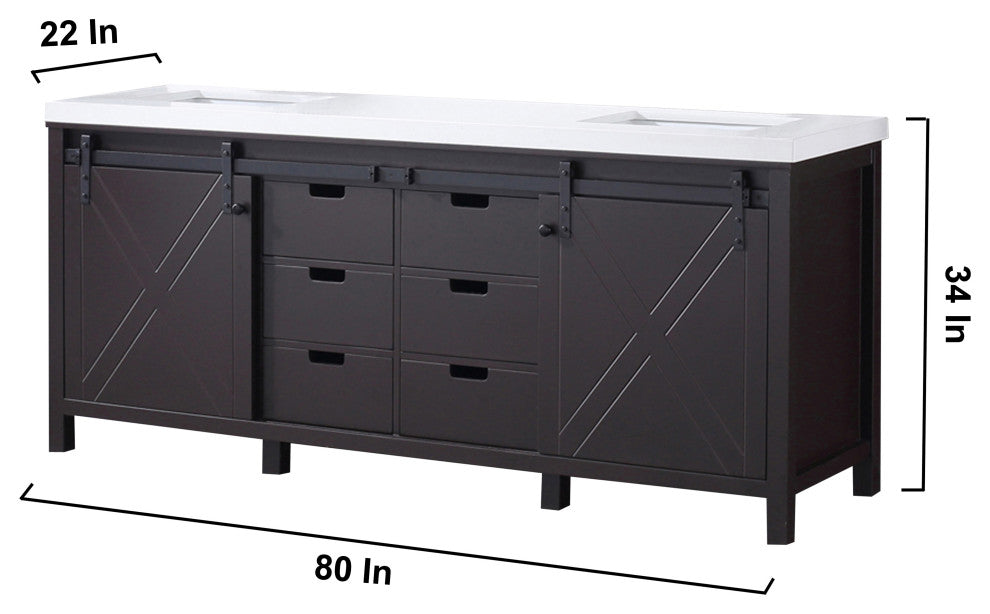 Marsyas 80" Brown Double Vanity Cabinet Quartz Top Sinks, 30" Wall Mirrors