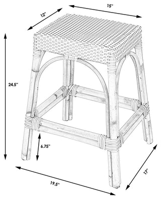 Robias Rectangular Rattan 24.5" Counter Stool, Navy Stripe