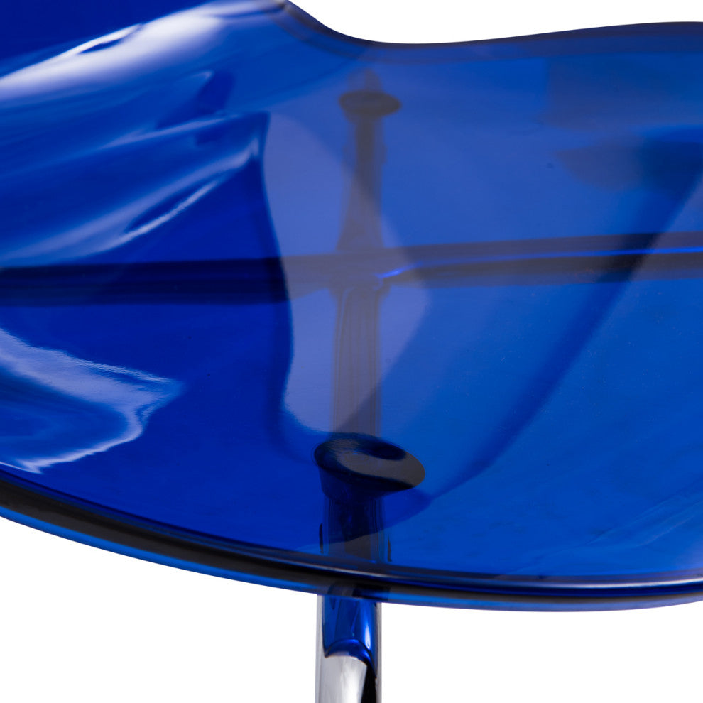 LeisureMod Modern Oyster Transparent Side Chair, Set of 4 Transparent Blue