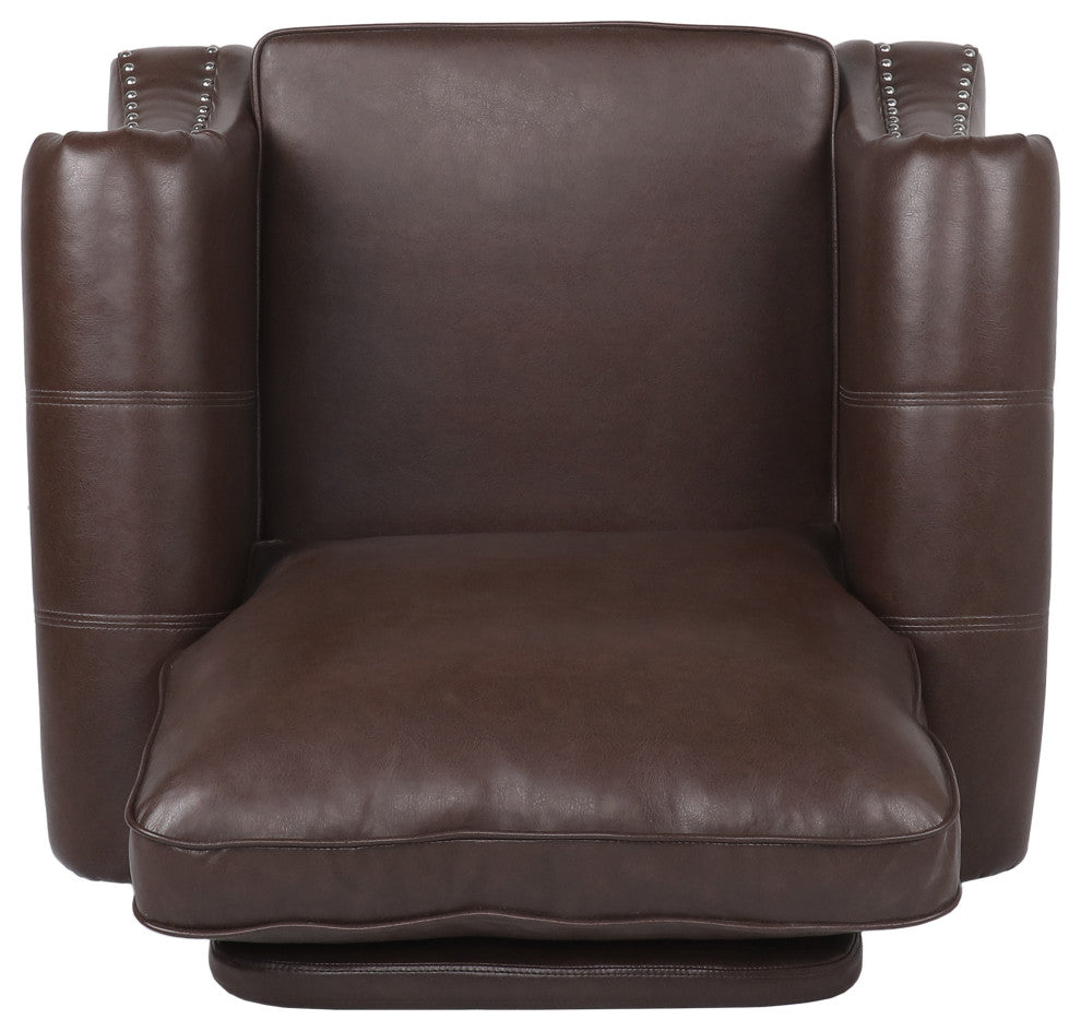 Burkehaven Contemporary Faux Leather Club Chair With Nailhead Trim, Dark Brown