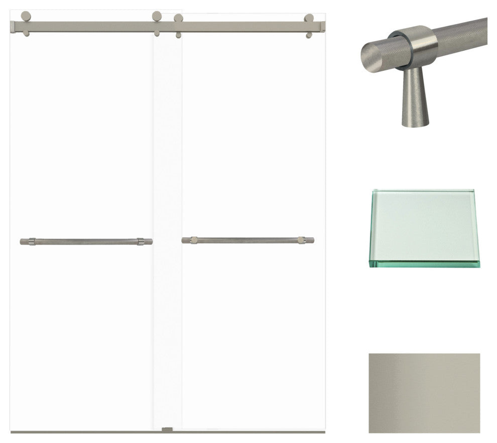 Brooklyn 60"x80" Frameless Shower Door, Clear Glass, Brushed Stainless